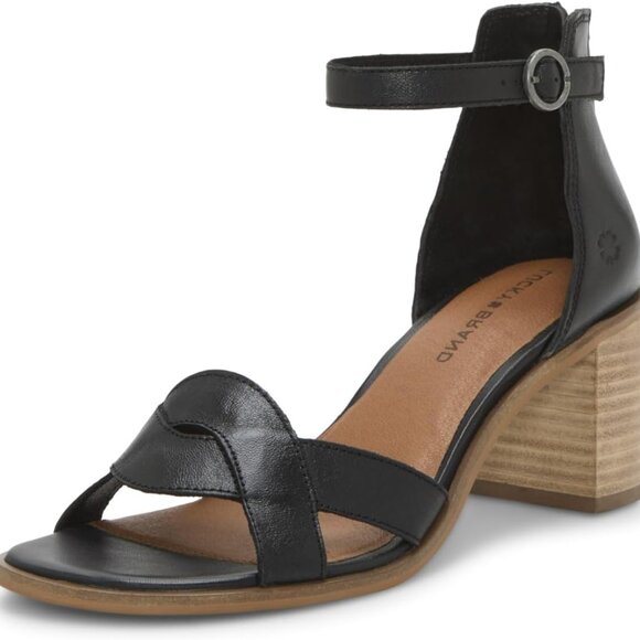 Women's Leather Ankle Strap Sandal 2.8-inch Block Heel Open Toe Buckle - Picture 1 of 10